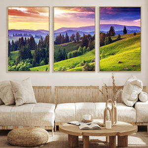 Green Hills and Sunset Wall Art Print - Scenic Landscape
