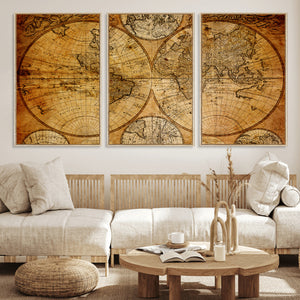 Vintage World Map Canvas Print – Antique Push Pin Travel