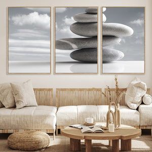 Still Life Black and White Zen Stones Wall Art Canvas,