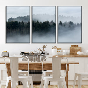 Autumn and Misty Trees in the Forest Wall Art Canvas Print,