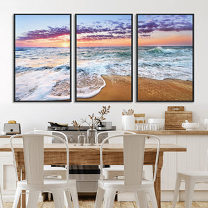 Coastal Sunset Art Beach Canvas Wall Art Print | Ocean Waves