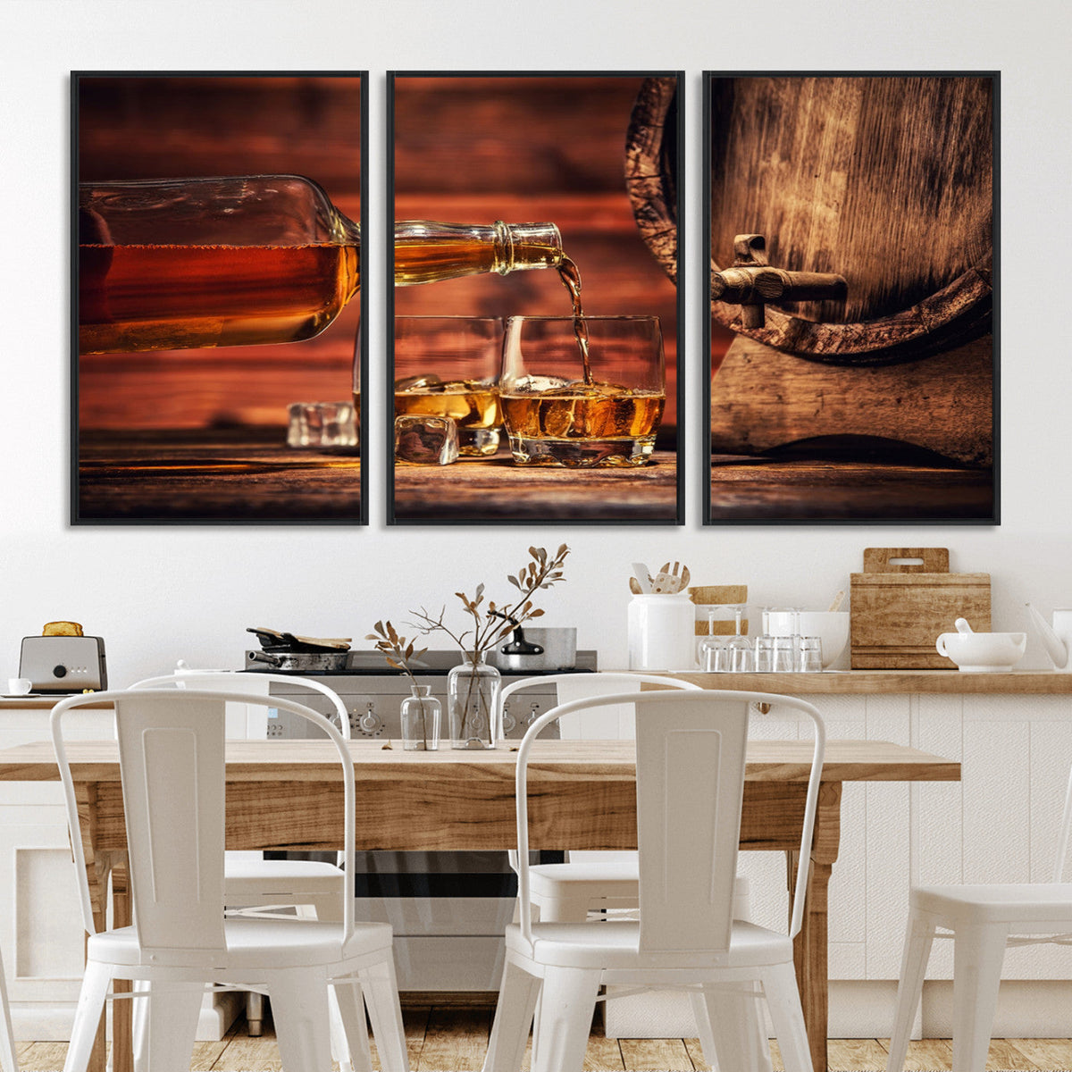 Whiskey and Cigar Canvas Wall Art | 3 Panel Bar Room Decor