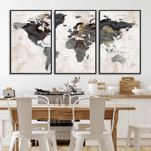 Abstract Map Printing - Modern World Map Canvas Wall Art for