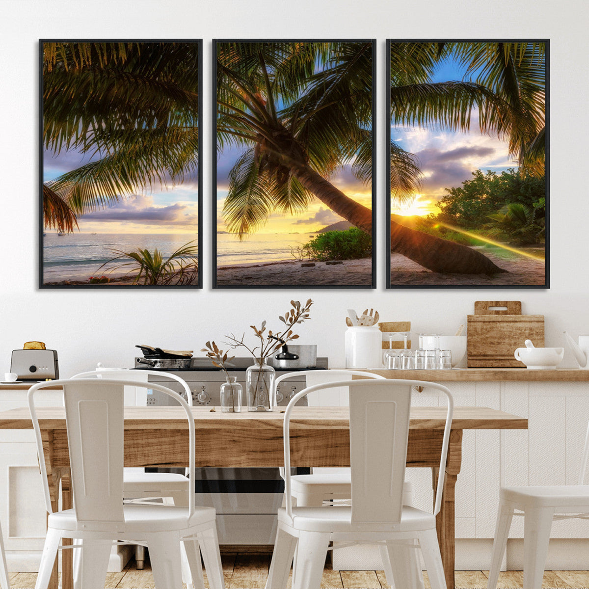 Tropical Island Sunset on the Beach Palms Wall Art Canvas