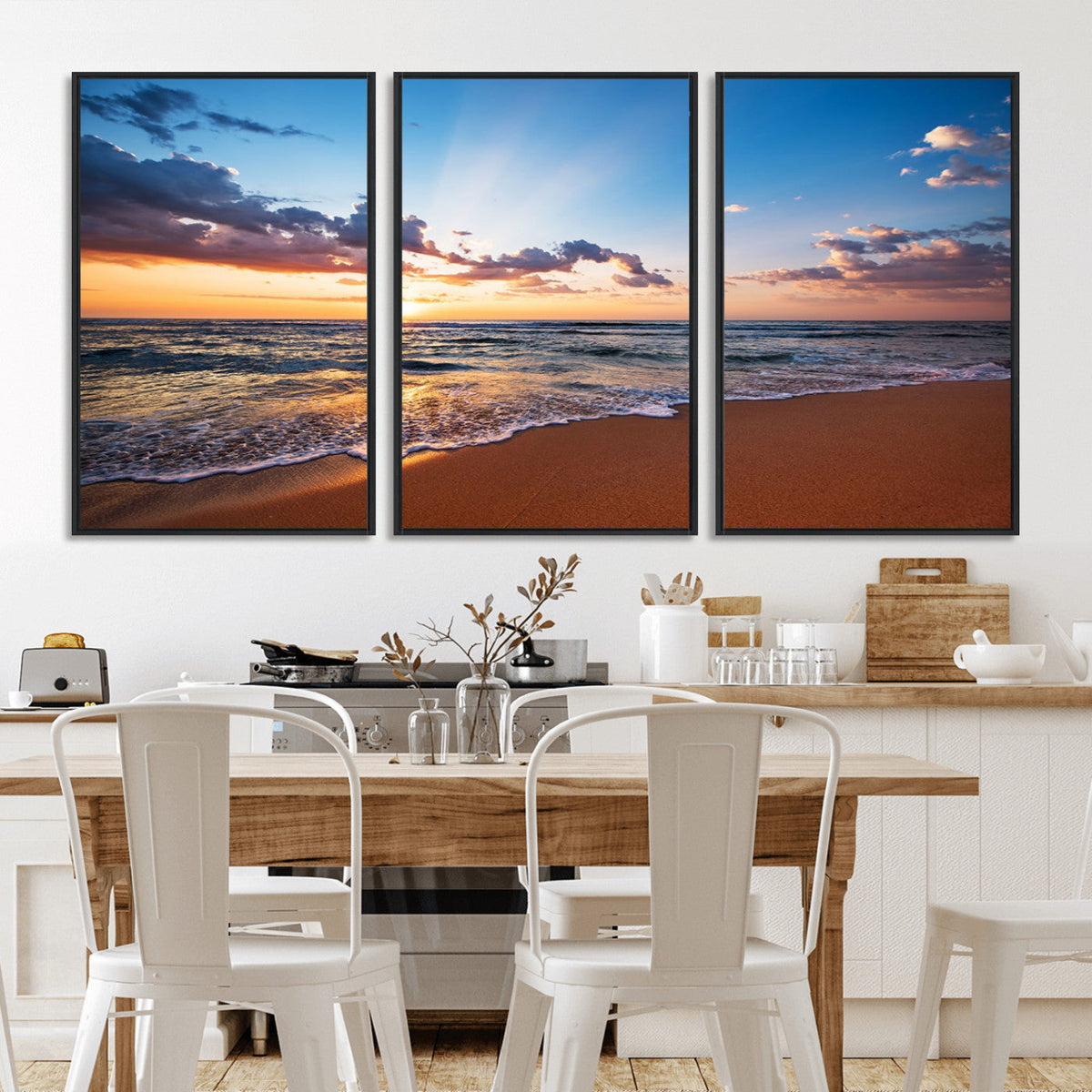 Serene Ocean Sunset Canvas Print, Golden Hour Beach Wall