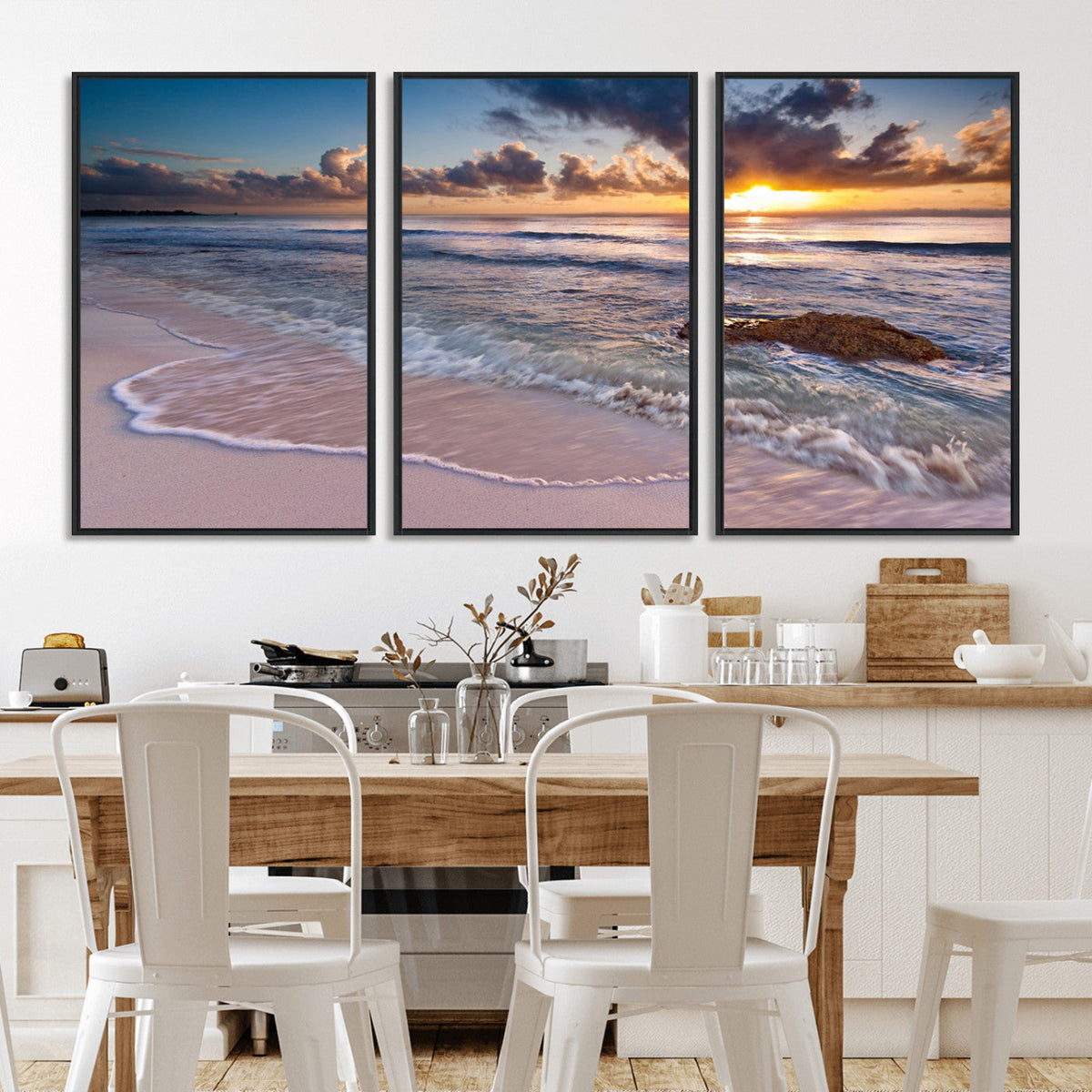 Sea Ocean Sunset Beach Wall Art Canvas Print