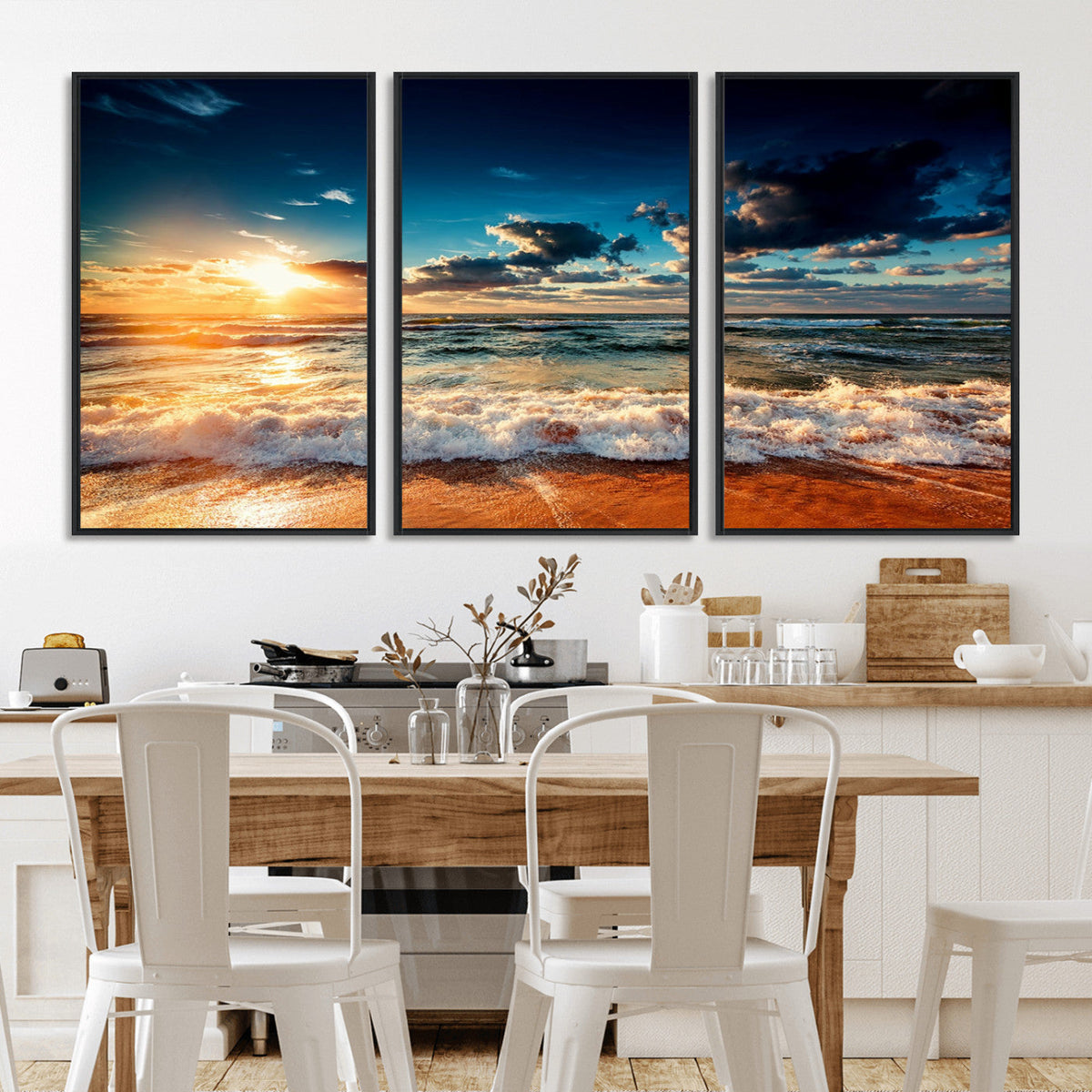 Golden Hour Sunset Over Ocean Waves Wall Art Canvas Print |