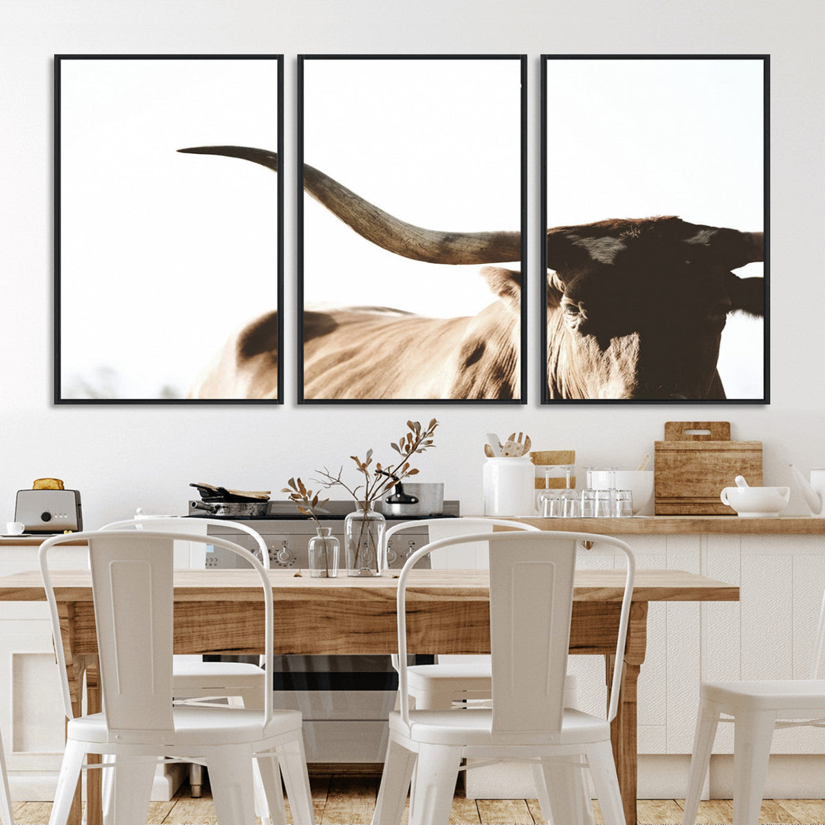 Texas Longhorn Wall Art Canvas Print | 3-Panel Large