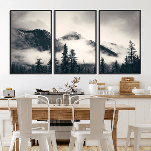 Large Foggy Mountain Forest Wall Art Canvas Print | Misty