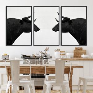 Spanish Bull Art - Framed Black and White Bull Canvas Print
