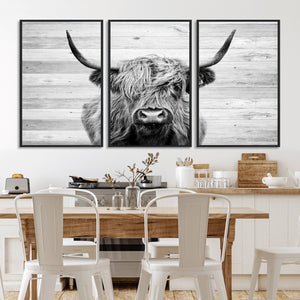 Scottish Highland Cow Cattle Art Print on Wood Background