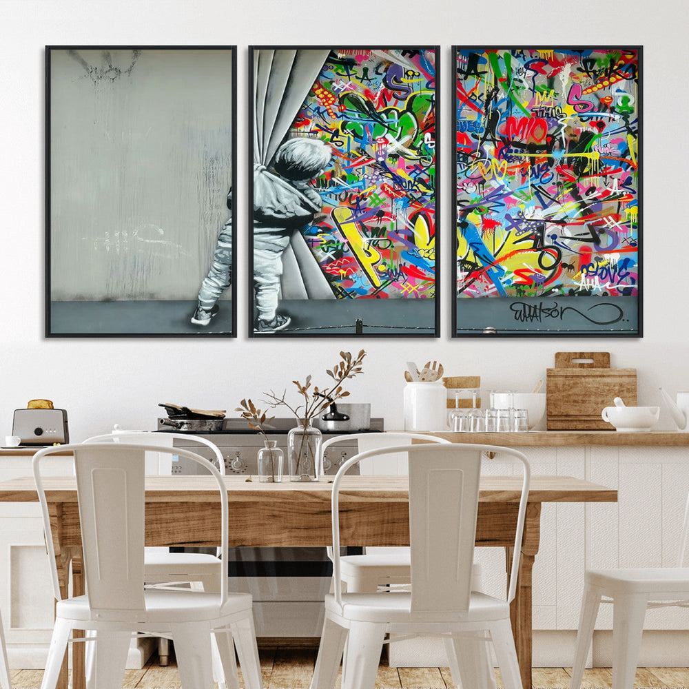 Banksy Colorful Street Graffiti Canvas Wall Art Print,