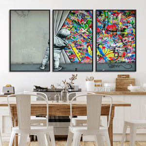 Banksy Colorful Street Graffiti Canvas Wall Art Print,