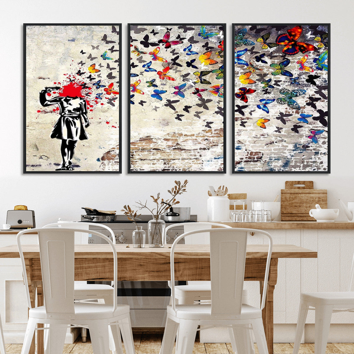 Banksy Art Butterfly Girl Explosion Canvas Art – Vibrant