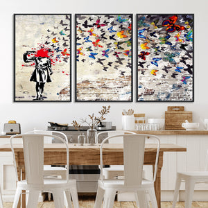 Banksy Art Butterfly Girl Explosion Canvas Art – Vibrant