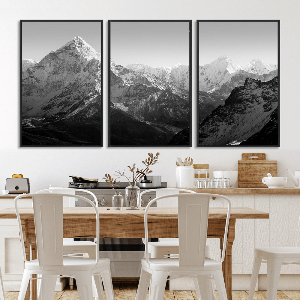 Everest Himalaya Mountain Peaks Black & White Triptych