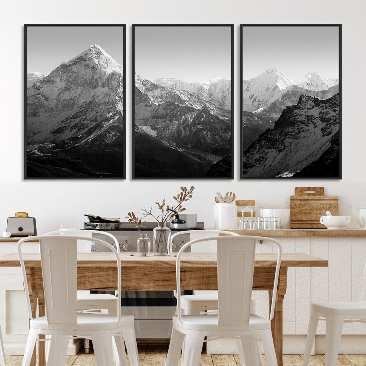Everest Himalaya Mountain Peaks Black & White Triptych