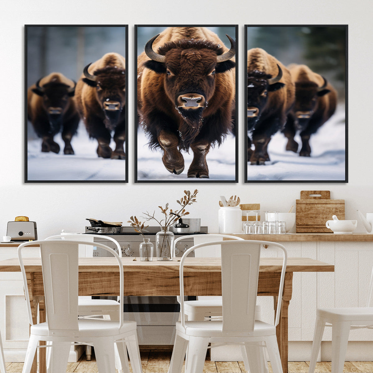 Buffalo Wall Art Canvas Print, American Bison Herd Wall Art