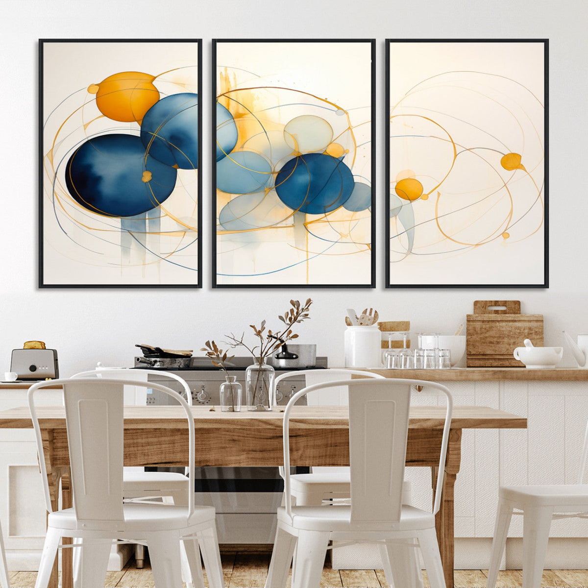 Geometric Blue Orange Abstract Wall Art Canvas, Geometric