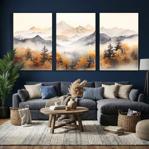 Abstract Mountain Wall Art | Misty Mountain Forest and
