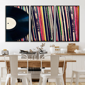 Vinyl Record and Album Collection Canvas Wall Art - Retro
