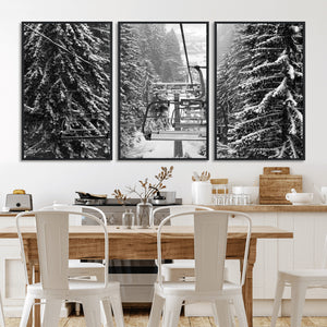 Winter Ski Lift Black and White Canvas Wall Art – Alpine