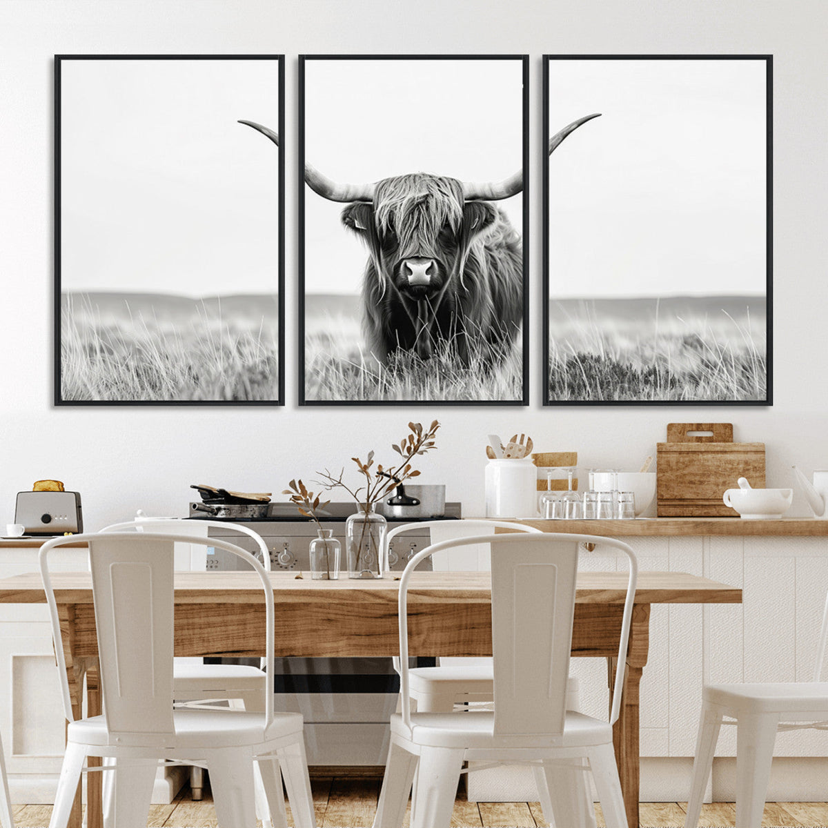 Highland Cow Canvas Wall Art – Majestic Beauty in Black and