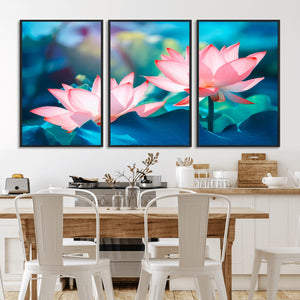 Pink Lotus Flower Canvas Wall Art | Vibrant Floral Wall