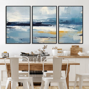 Abstract Ocean Canvas Wall Art - Coastal Blue and Gold