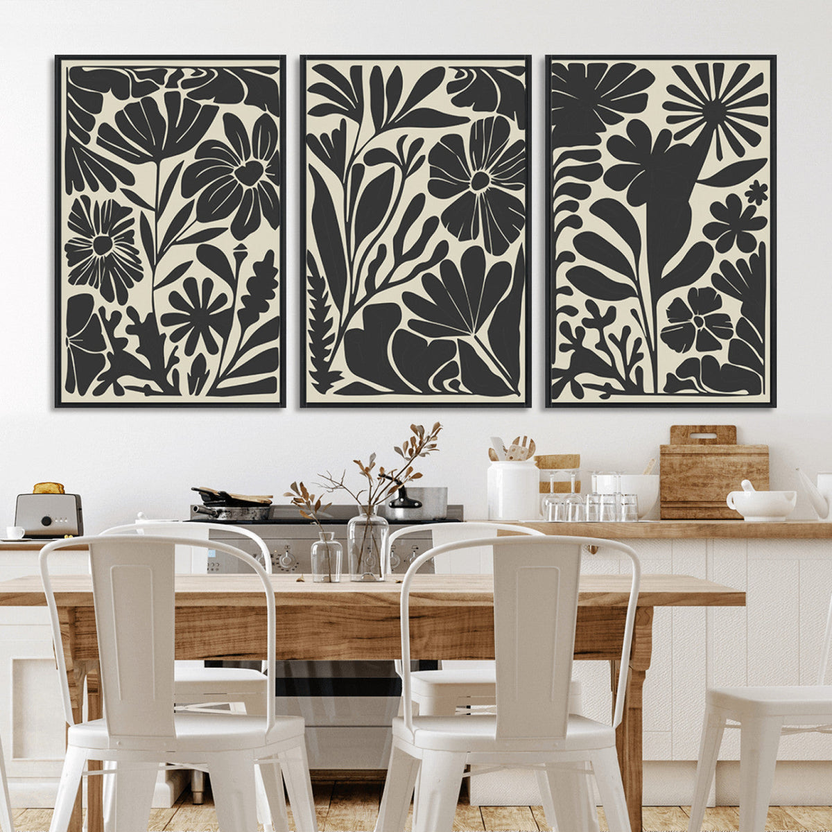Modern Botanical Wall Art - Floral Black and White Canvas