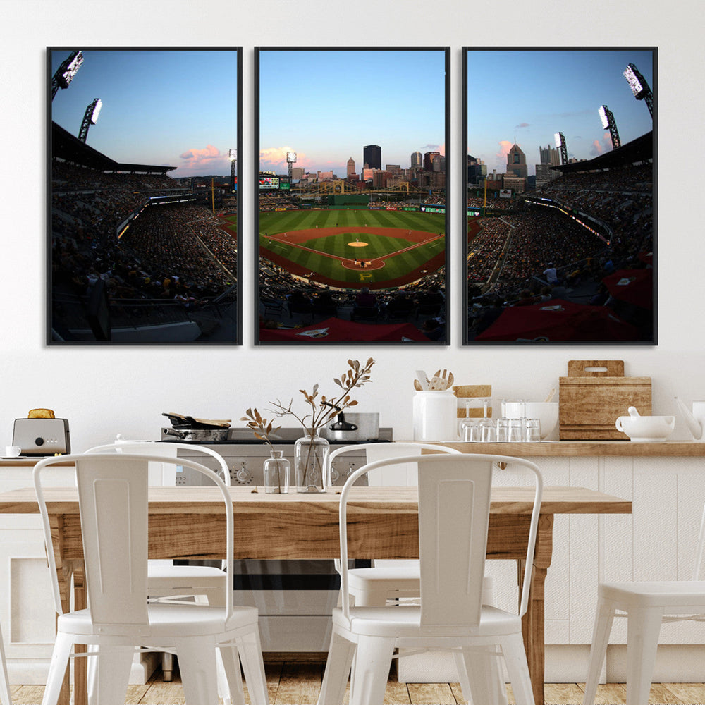 PNC Park Evening Game Triple Canvas Wall Art - Pittsburgh