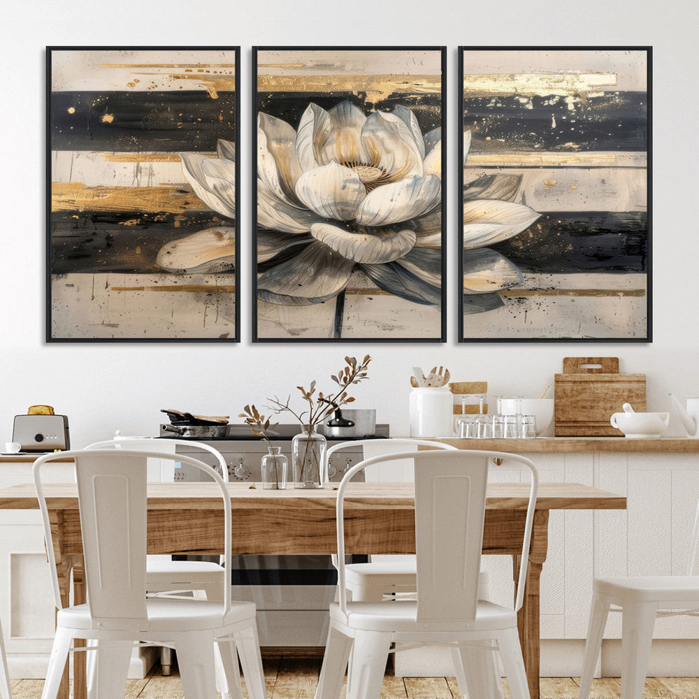 Lotus Flower Wall Art – Framed Abstract Floral Canvas