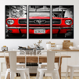 Red Mustang Car Wall Art – Framed Classic Vehicle Canvas