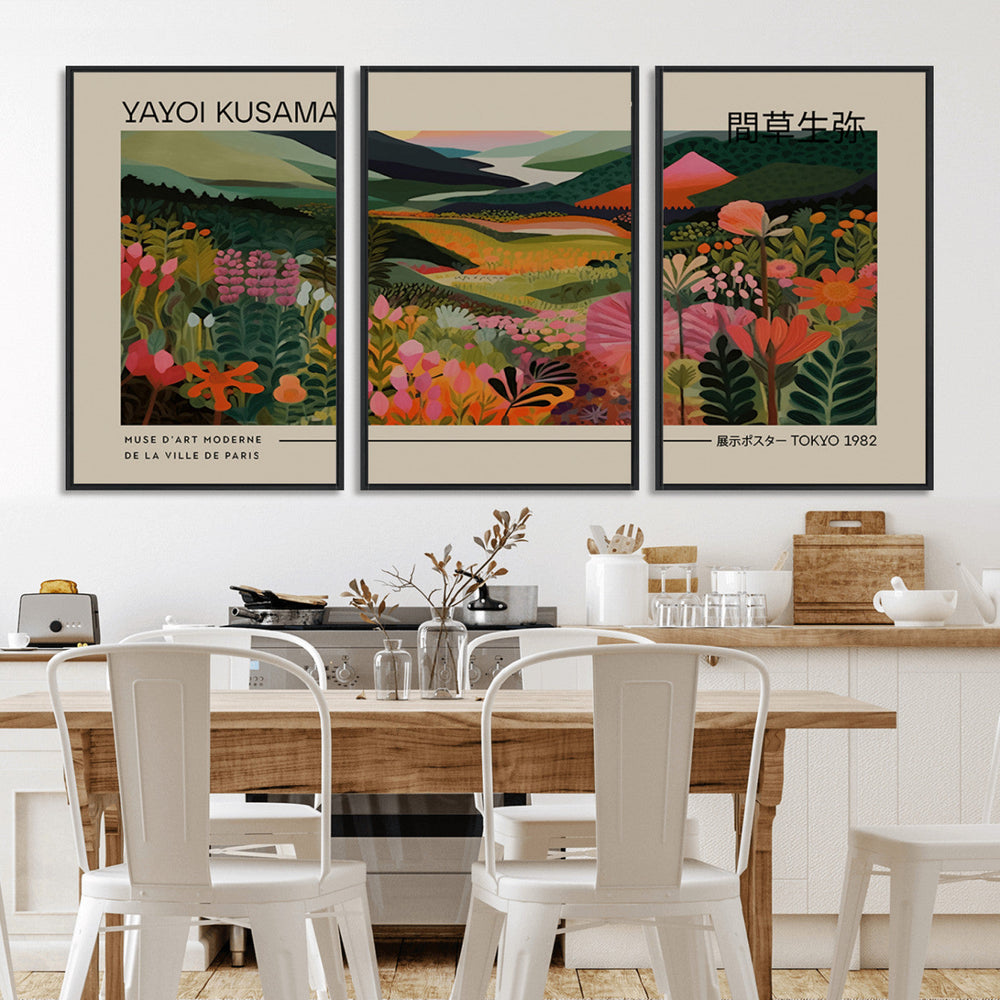 Yayoi Kusama Landscape Canvas Print, Vibrant Floral Mountain