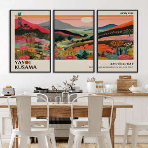 Yayoi Kusama Landscape Canvas Print, Vibrant Floral Mountain