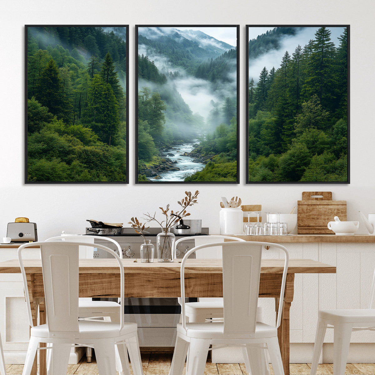 Mountain Forest River Canvas Wall Art Print - Serene Nature