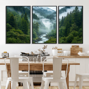 Mountain Forest River Canvas Wall Art Print - Serene Nature