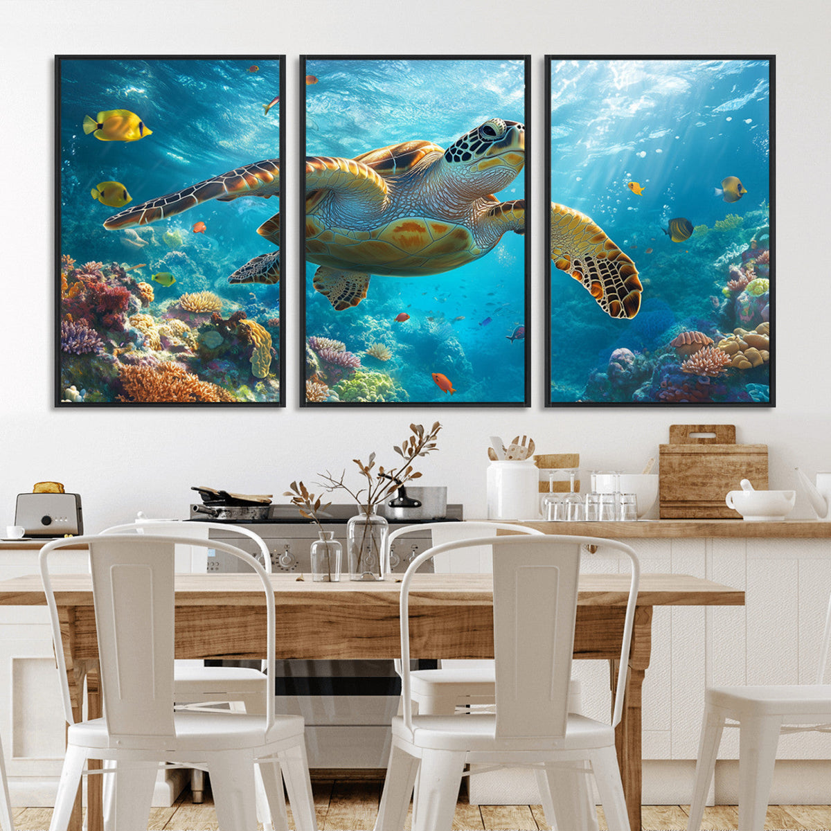 Sea Turtle Underwater Canvas Wall Art Print - Vibrant Ocean