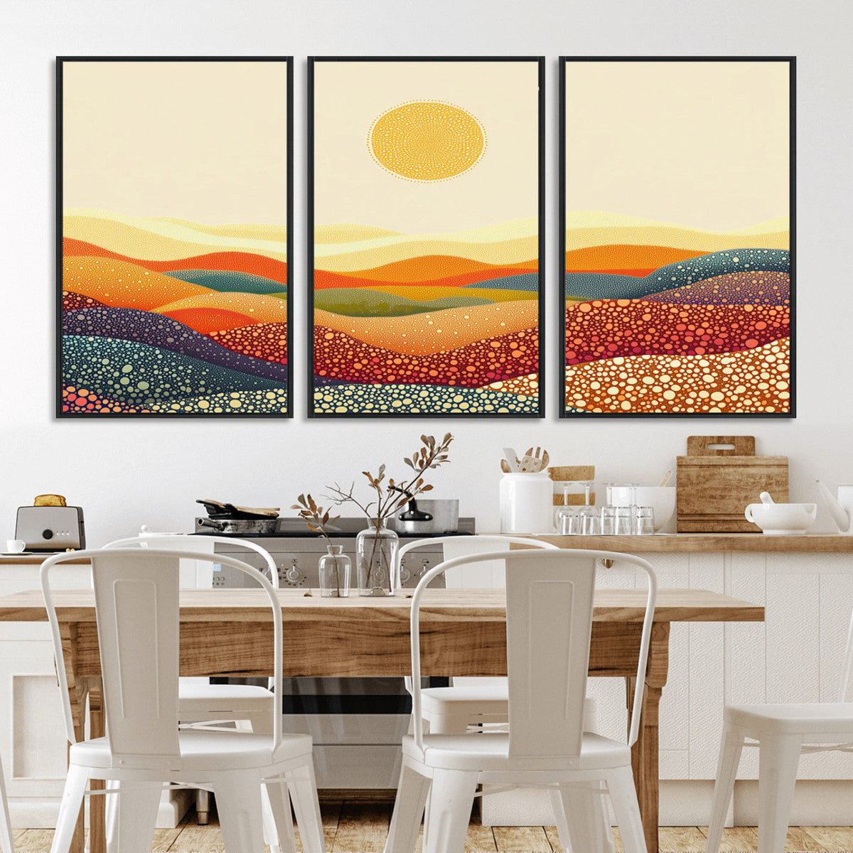 YAYOI KUSAMA Colorful Dot Art Landscape Canvas - Framed