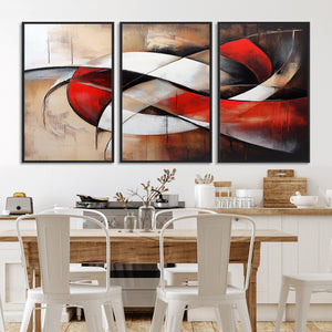 Abstract Wall Art - Modern Red and White Canvas Wall Art