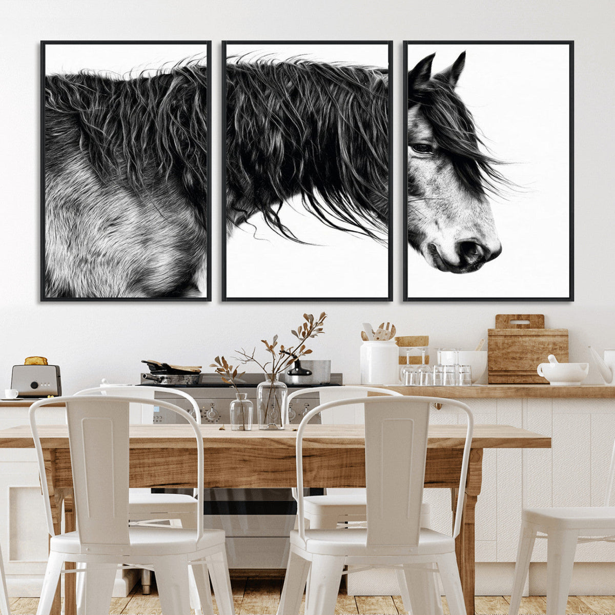 Black Horse Wall Art Canvas Print – Elegant Farmhouse Decor