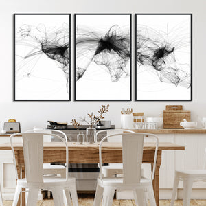 Abstract World Map Wall Art – Framed Geometric Line Canvas