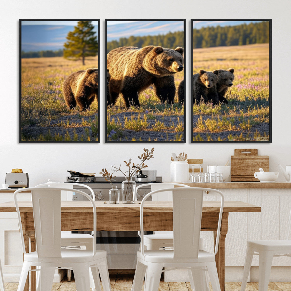 Grizzly Bear Family Wall Art Canvas Print – Majestic