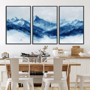 Blue Mountains Wall Art – Framed Snowy Range Canvas Artwork,