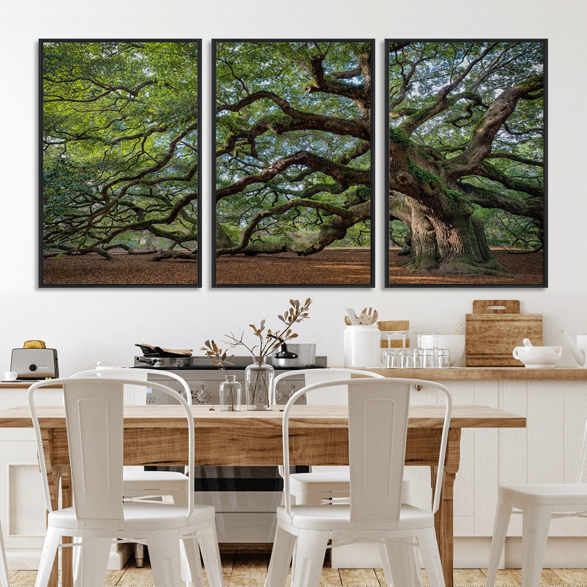 Historic Tree Wall Art – Framed Mossy Branch Canvas Artwork,