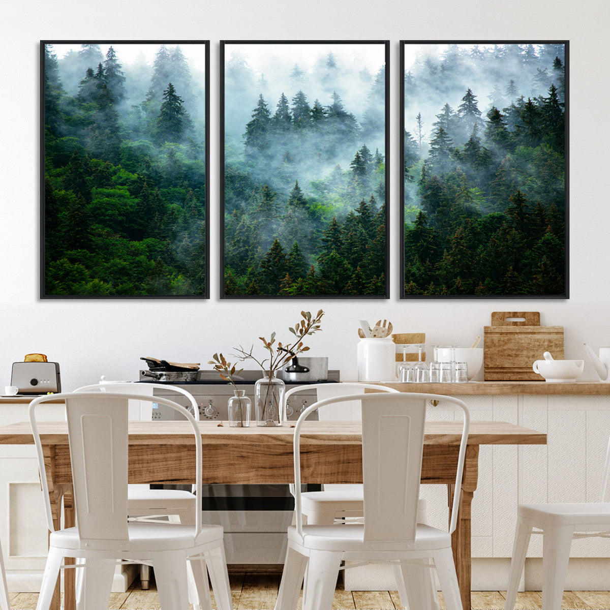 Misty Forest Wall Art Canvas Print – Framed Foggy Mountain