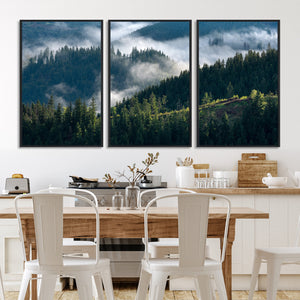 Misty Forest Wall Art Canvas Print – Pine Hills Foggy Trees