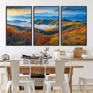 Autumn Mountains Wall Art Canvas Print – Foggy Peaks