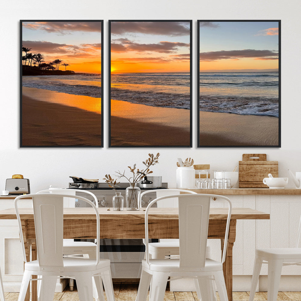 Tropical Beach Wall Art – Framed Sunset Ocean Canvas