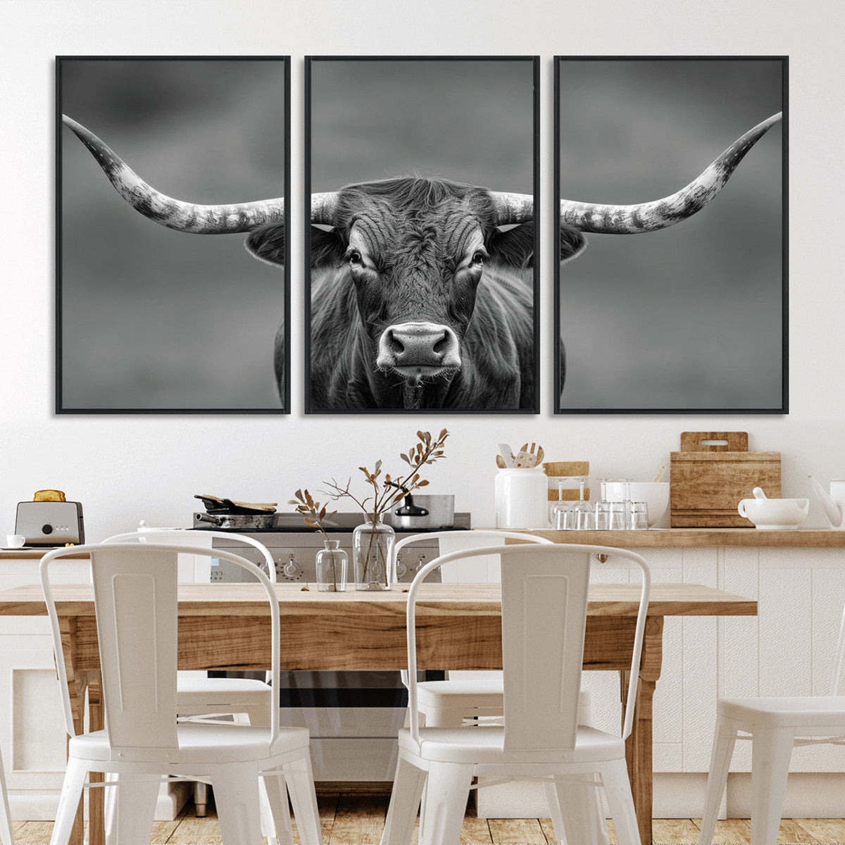 Texas Longhorn Wall Art Canvas Print – Framed Western Bull